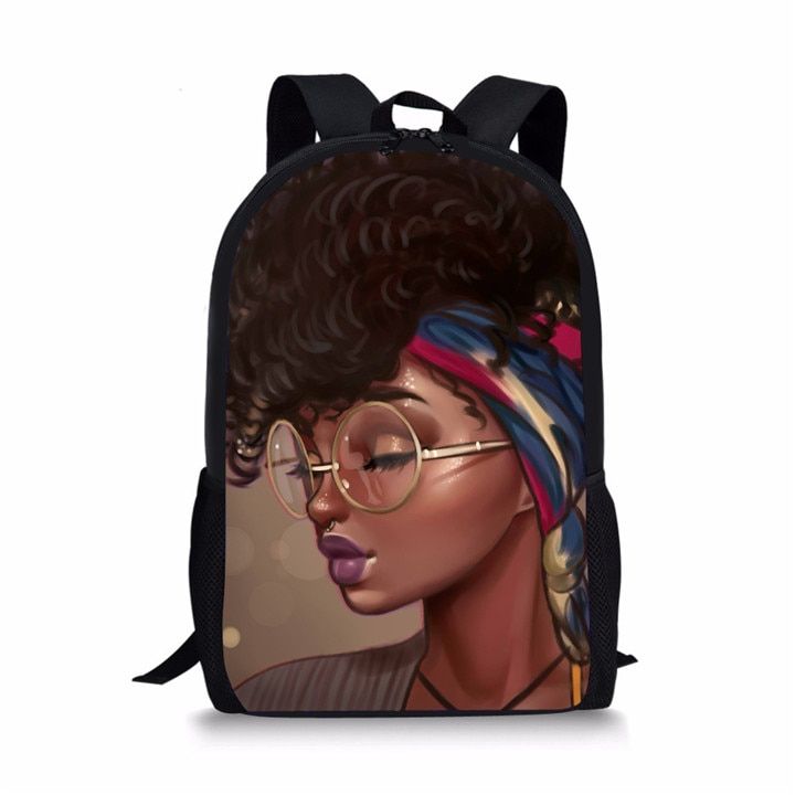 Nopersonality Black Afro Girl Magic Book Bags African School Bag Set for Kids Stylish Elementary Children American Backpacks