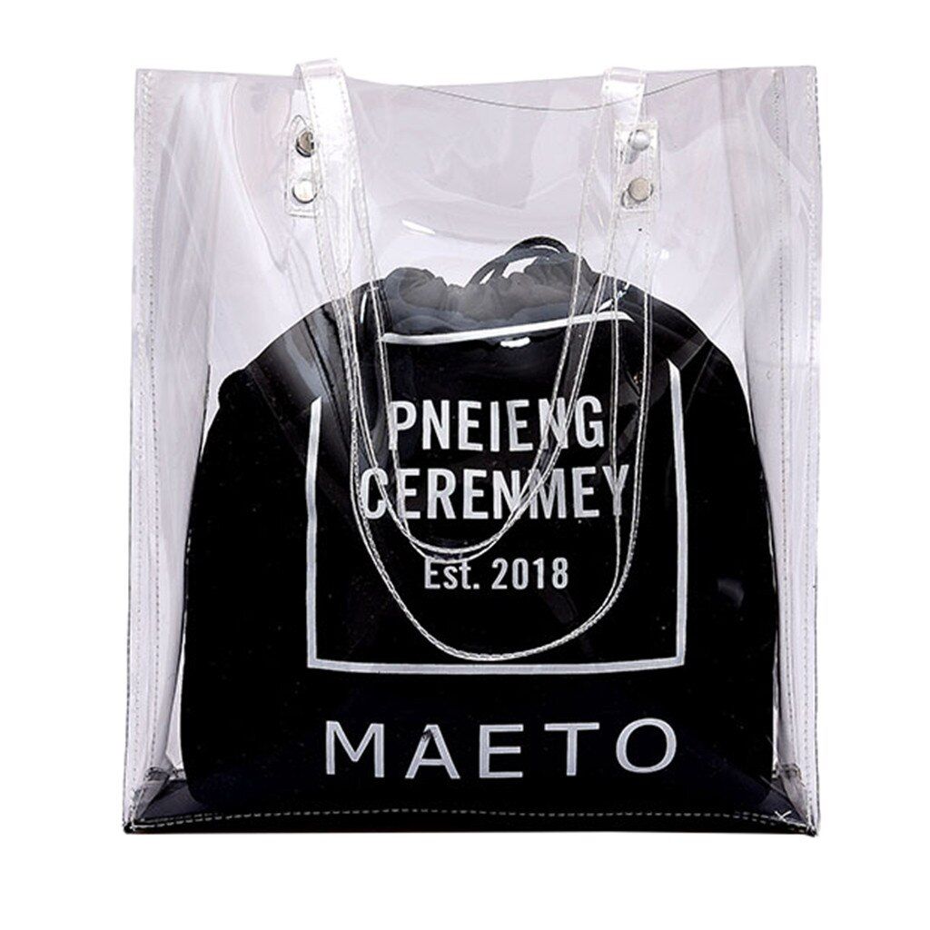 Bag Women Fashion Transparent Shoulder Bag Bundle Pocket Handbag Beach Bag Sac A Main Femme #Zer