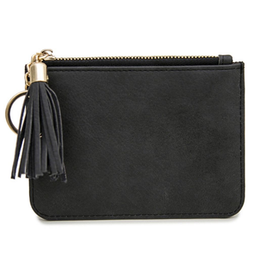 Mini Women's Wallet Female Leather Slim Cute Thin Ladies Coin Purse for Cards Small Wallet Women Zipper(Black)