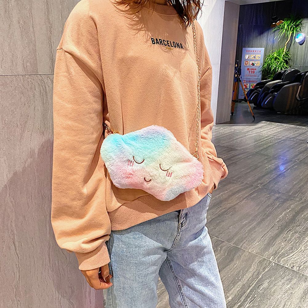 Lovely Plush Women Small Crossbody Handbags Girls Cute Cartoon Cloud Chain Shoulder Messenger Bags