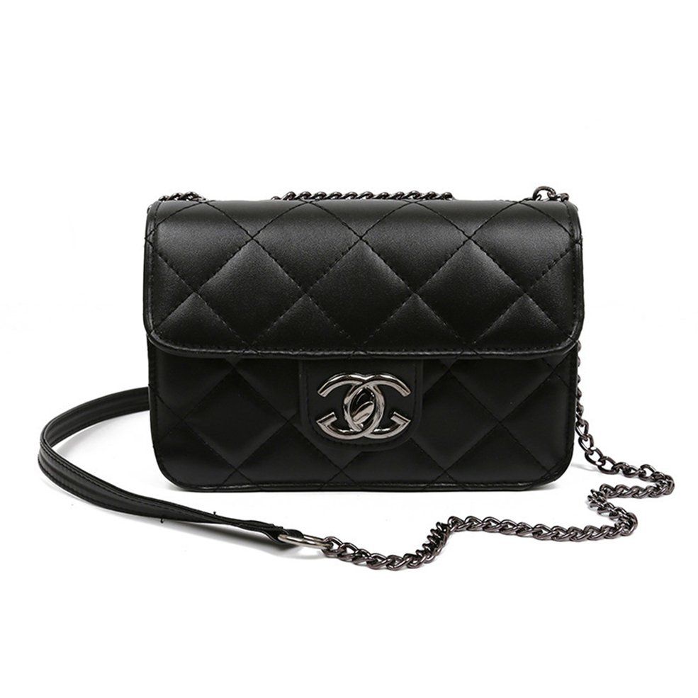 Small square bag embroidered line rhombic shoulder bag double C chain bag
