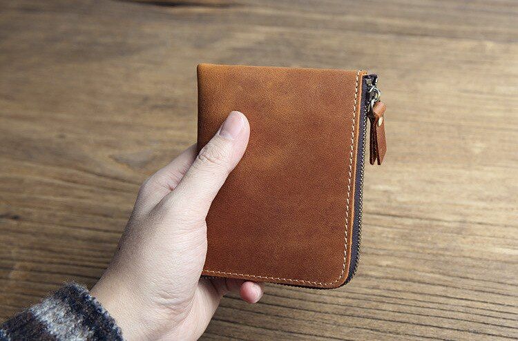 Vintage Handmade  Leather Wallet Purse Money Bag Men Short Small Zipper Card Holder Women  Cool Coin Pocket