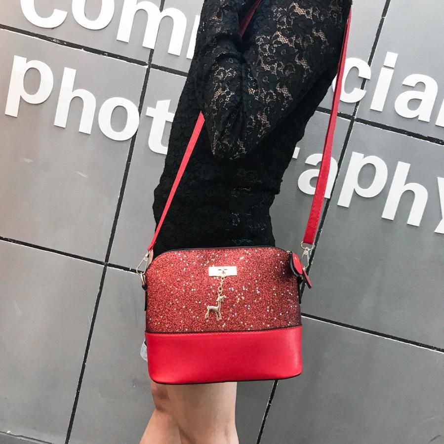 Transer Fashion Women Leather Splice Handbag Messenger Bag Small Shell Bags Famous Band Crossbody Bag Deer Spliced Sequins A9 30