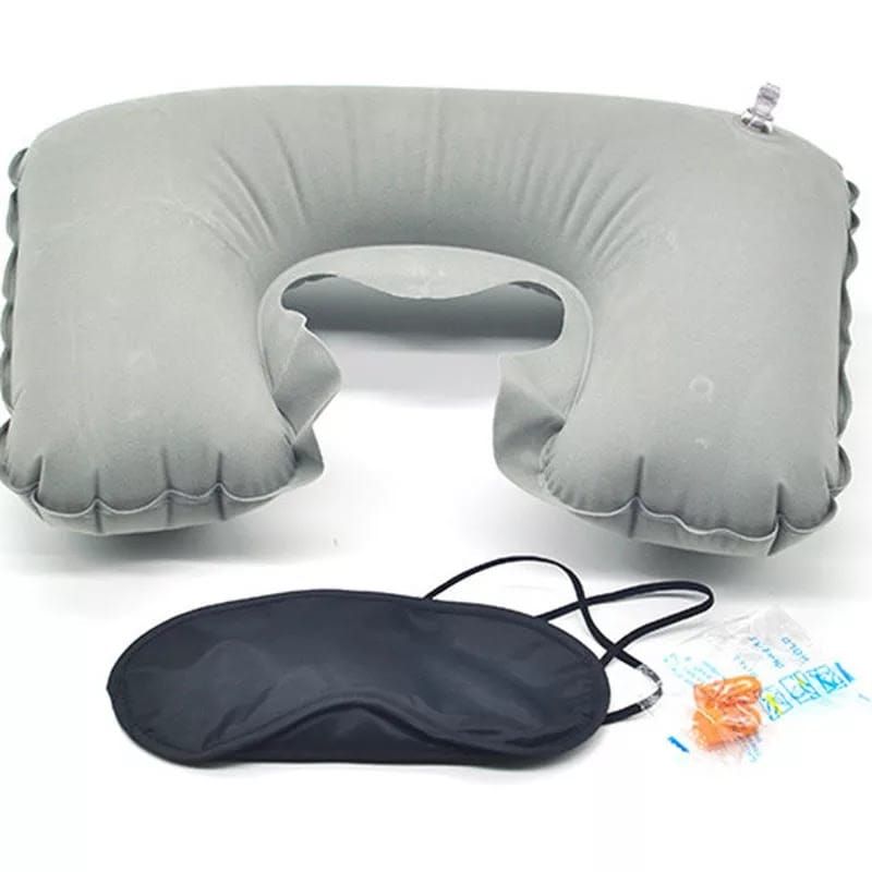 3 in 1 Travel Set - Air Inflatable Pillow, Earplug, Eye Cover - Multicolor