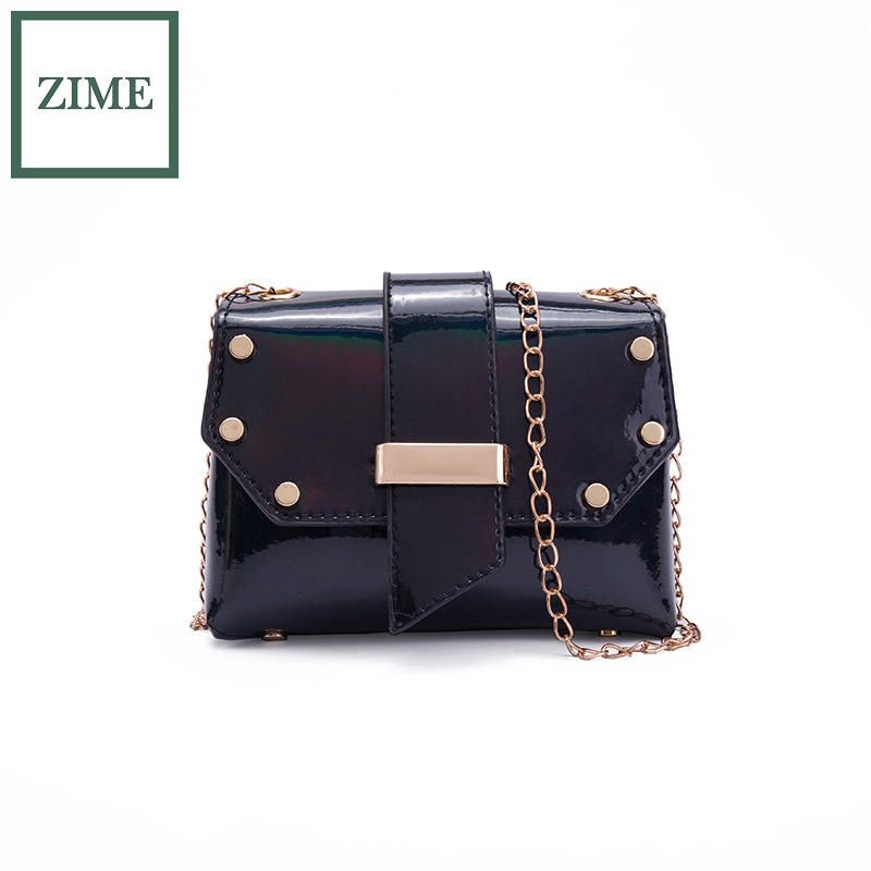 ZIME Female bag laser sequin chain small square bag summer and autumn Korean personality rivet tongue bag