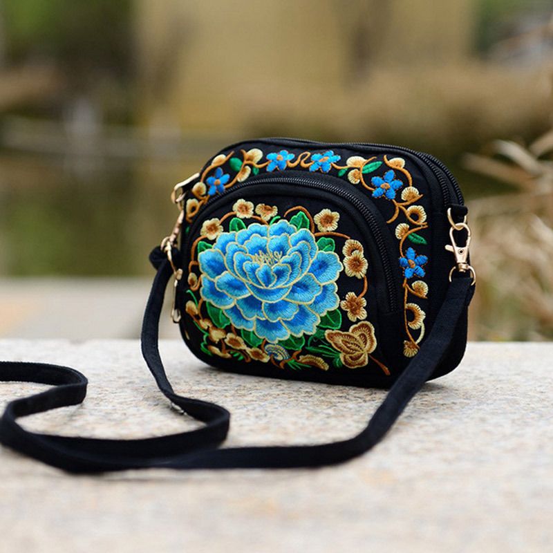 New Women Style Flower Embroidery Canvas Shoulder Bag Messenger Bag China Trend