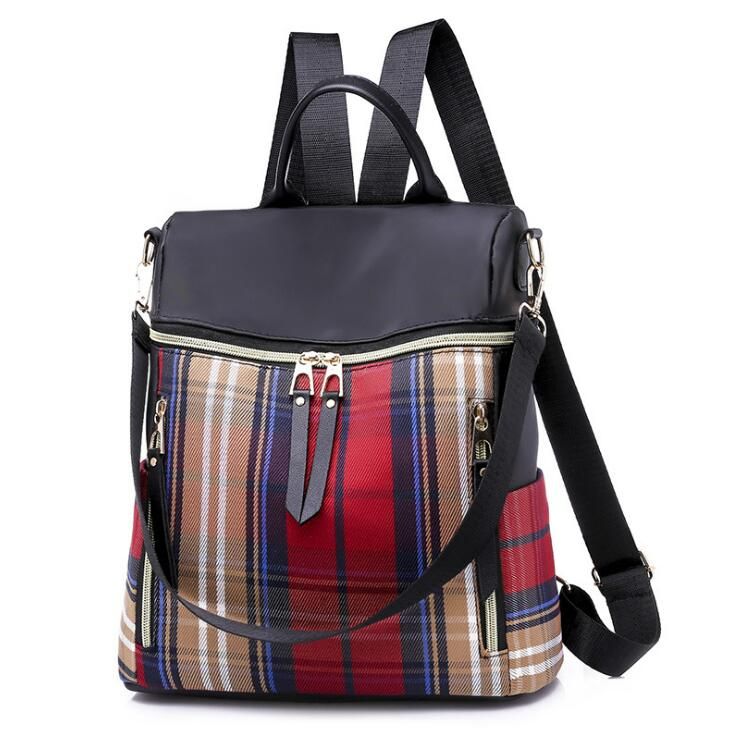 2019 New Korean version waterproof Oxford cloth backpack women bag Travel wild canvas plaid backpack Dual-use bag ZY264