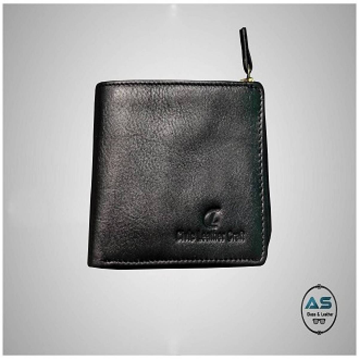 Short Trifold Wallet Leather For Man Black