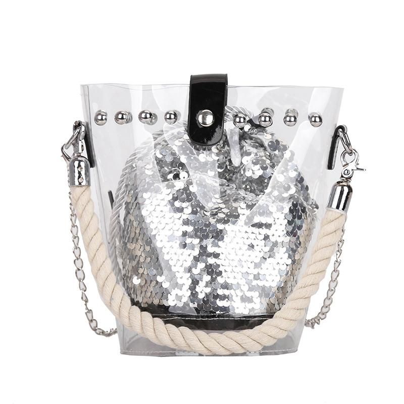 TCGAD Women Shining sac transparent femme 2019 nouveau PVC ss for women Hands Bucket Composite transparent Ladies handbag