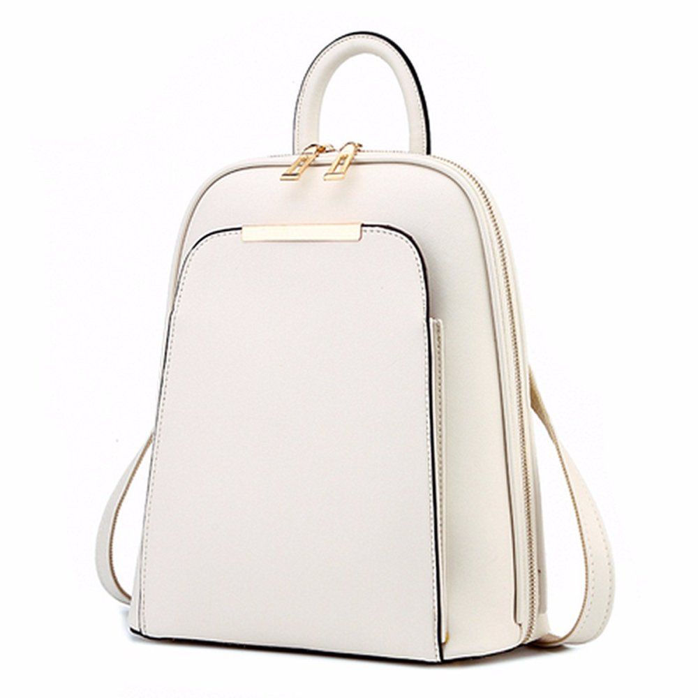 Fashion Women PU Leather Travel Satchel Shoulder Bag Backpack School Rucksack Beige - intl