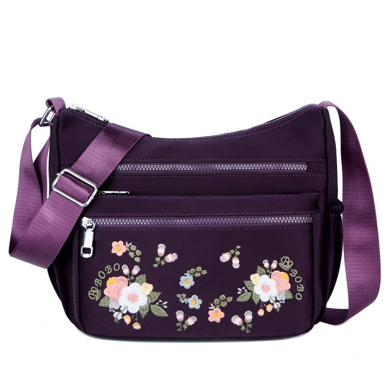 Small Nylon Shoulder Bag Flower Embroidery Women Messenger Bag High Quality Crossbody Bags Female Lady Luxury Designer Handbag
