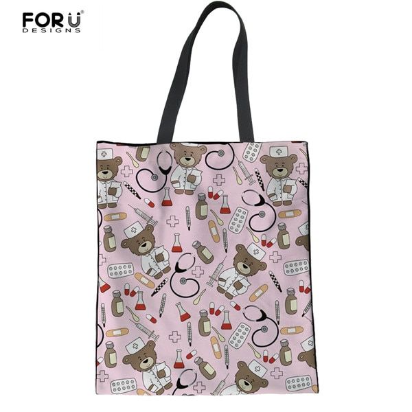 FORUDESIGNS Women Nurse Bags Luxury Handbags Female Canvas Tote Shoulder Bags Folding Crossbody Shopper Bags for Ladies Bolsas