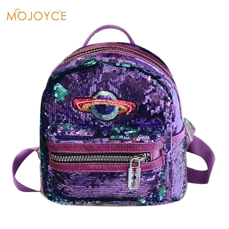 Fashion Planet Sequins Backpacks for Women Girl Casual Travel Bags Bling Shiny School Rucksack Mochila Feminina 2019