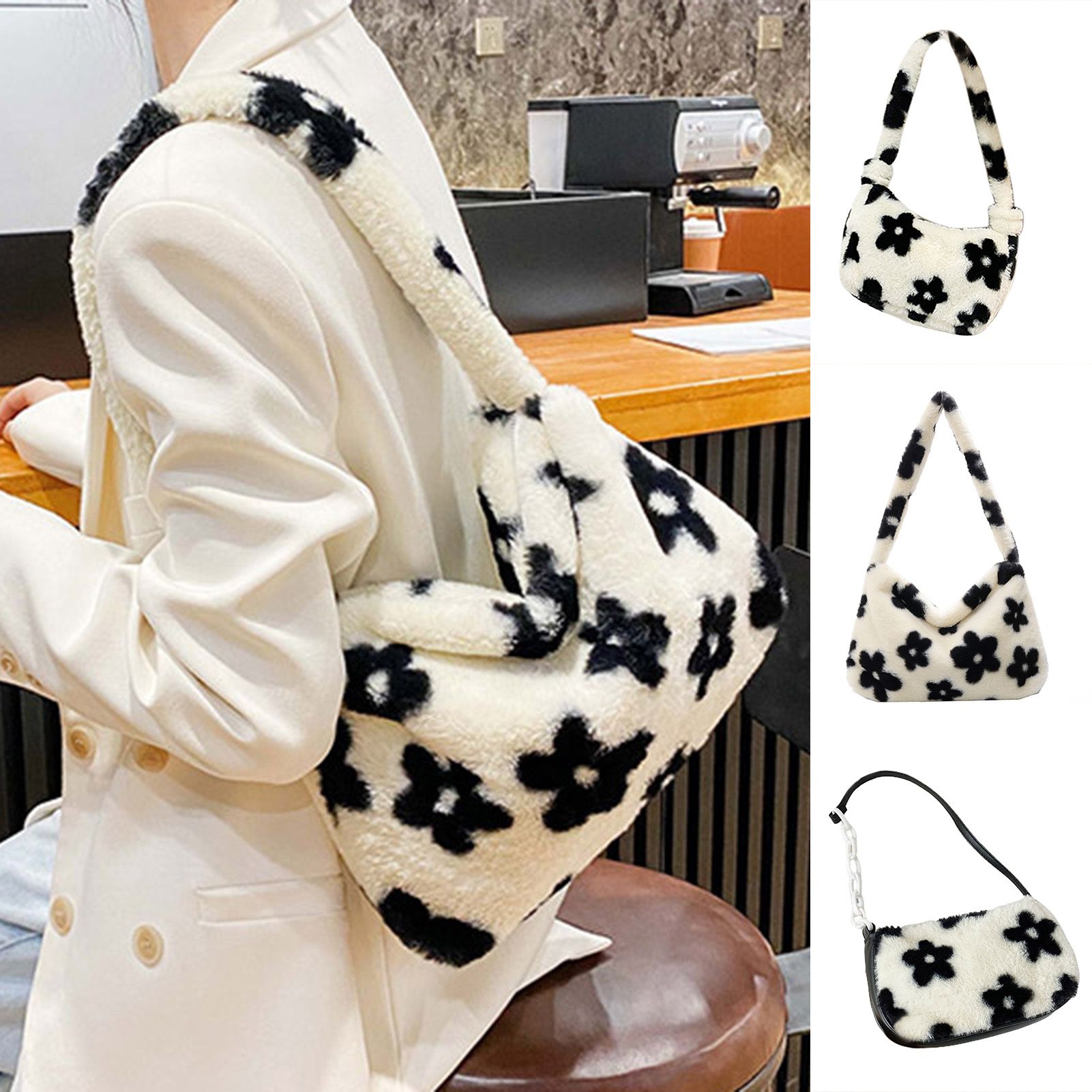 Shoulder Bag Portable Comfortable 2022 New Style Touch Flower Pattern INS Women Plush Underarm Bag for Daily