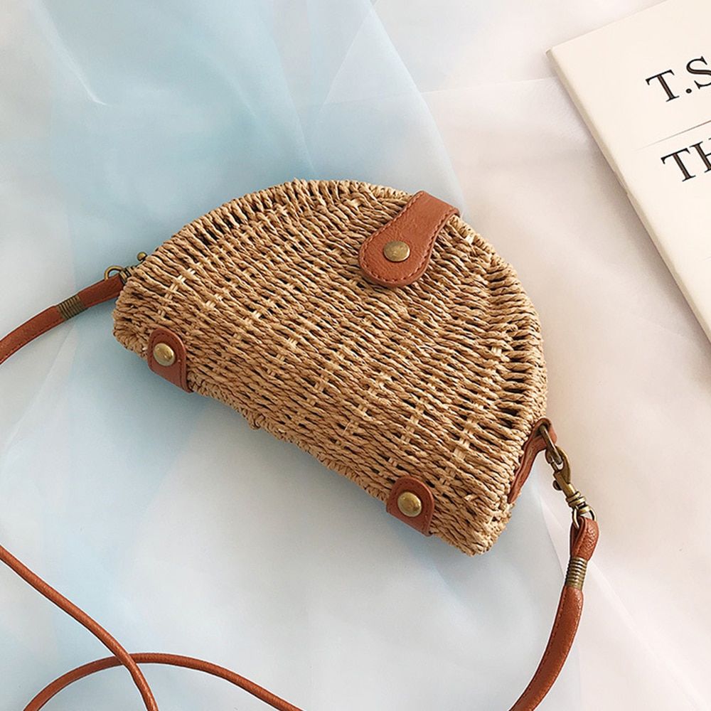 Straw Shoulder Bag Rattan women Straw bag Small woven beach Straw clutch Bucket Bags Lady Travel Purses and Handbags Female