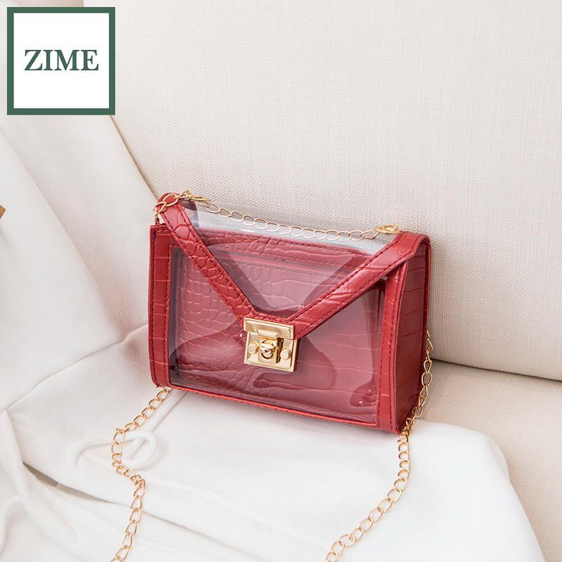 ZIME Korean version of crocodile pattern jelly picture bag summer and autumn personality lock chain small square bag