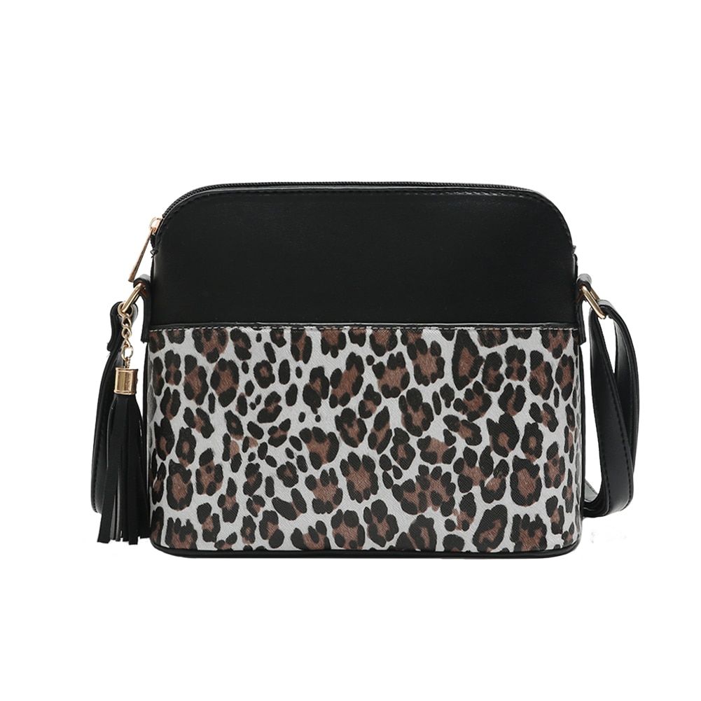 Women Snakeskin Leopard Splicing Ladies Purse Retro Female Tassels Shoulder Messenger Bag PU Leather Shell Crossbody Purse