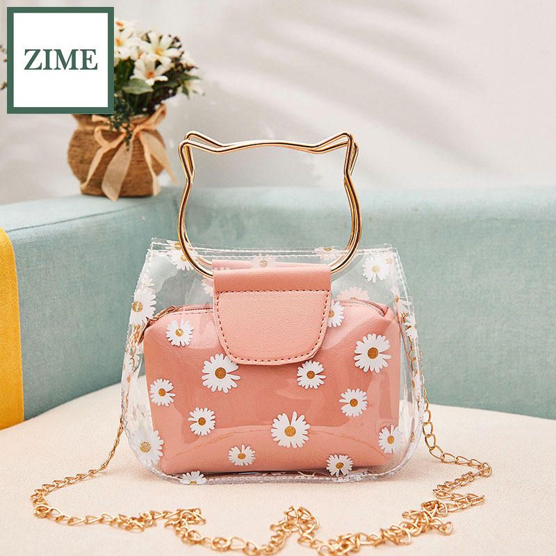 ZIME Female bag Korean version of daisy ear portable transparent jelly picture and mother bag shoulder messenger purse