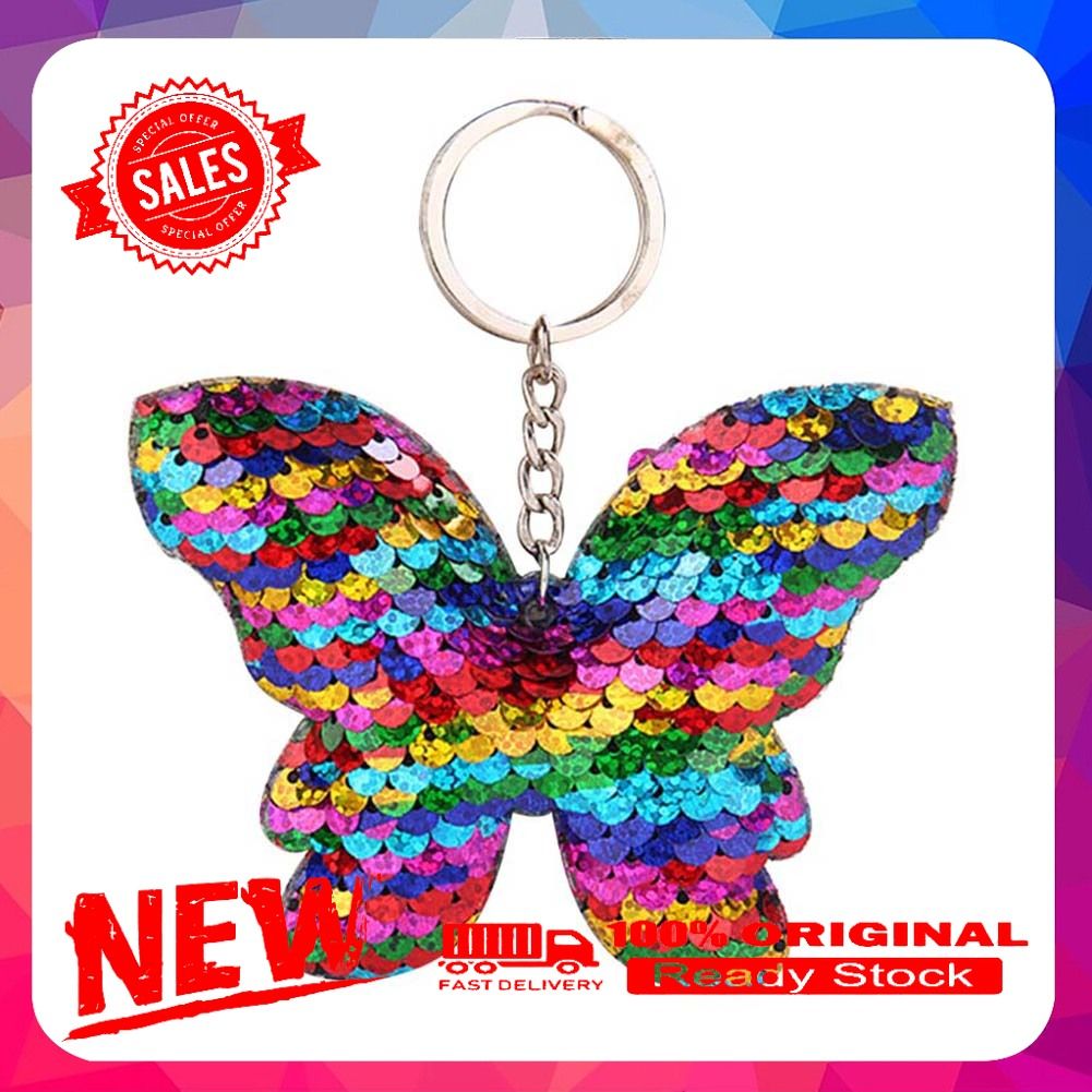 Sparkling Sequins Butterfly Pendant Keychain Car Key Ring Holder Hanging Decor