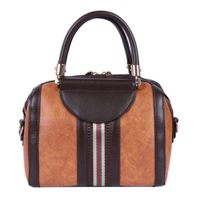 Brown And Chocolate Pu Leather Hand Bag For Women