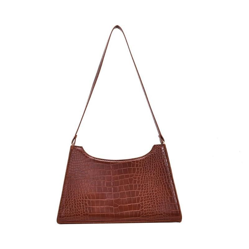 Fashion Women Hand Crocodile Leather Retro Shoulder Solid Color Simple Elegant Totes Ladies handbag