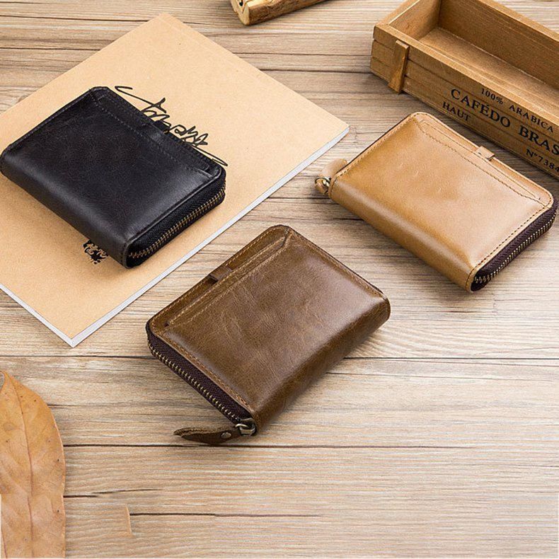 Men Wallets Leather with Zipper Coin Pockets Bifold Credit Card Holder