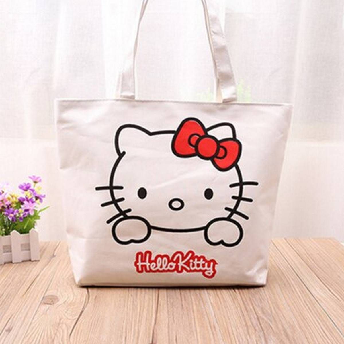 HELLO KITTY Shoulder Hand Fashion Trend Hand Leisure Shopping Hand Canvas Hand Sleeve Pocket Lunch Box Ladies handbag