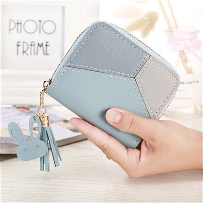 Geometric Patchwork PU Long Purses for Women Zipper Clutch Bag