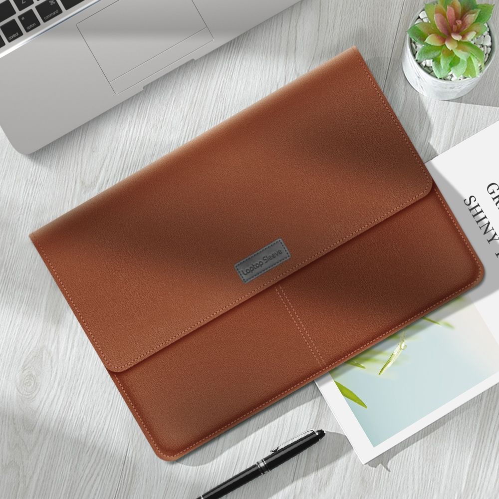 Litchi Pattern PU Leather Waterproof Ultra-thin Protection Liner Bag Briefcase Laptop Carrying Bag for 13-14 inch Laptops