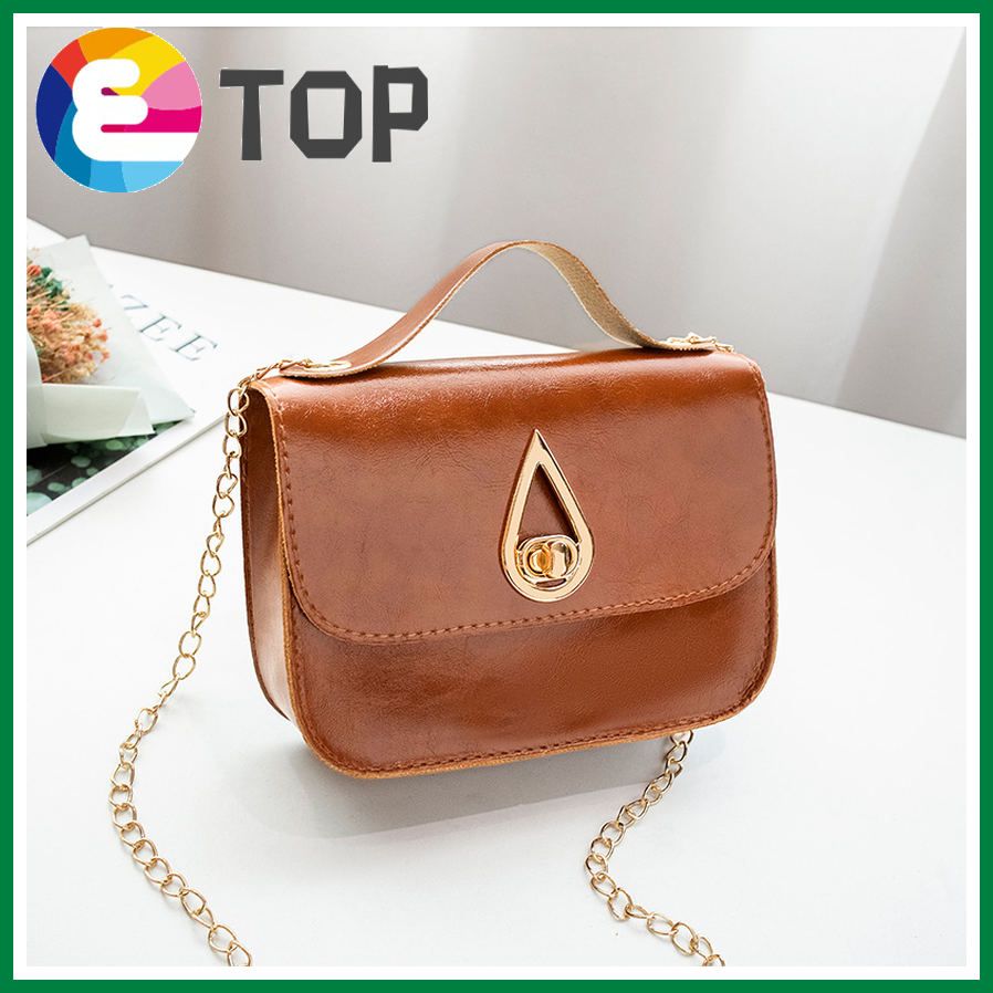 Small bag winter retro oil wax leather water drop lock chain small square bag shoulder diagonal portable female bag