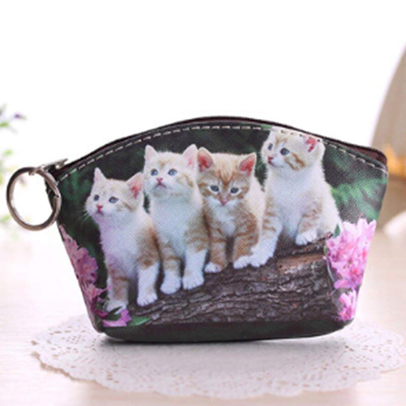 PU Leather Cute Cat Dog Printing Coin Purse Key Holder Cartoon Mini Key Organizer Key Wallet Porte Bag