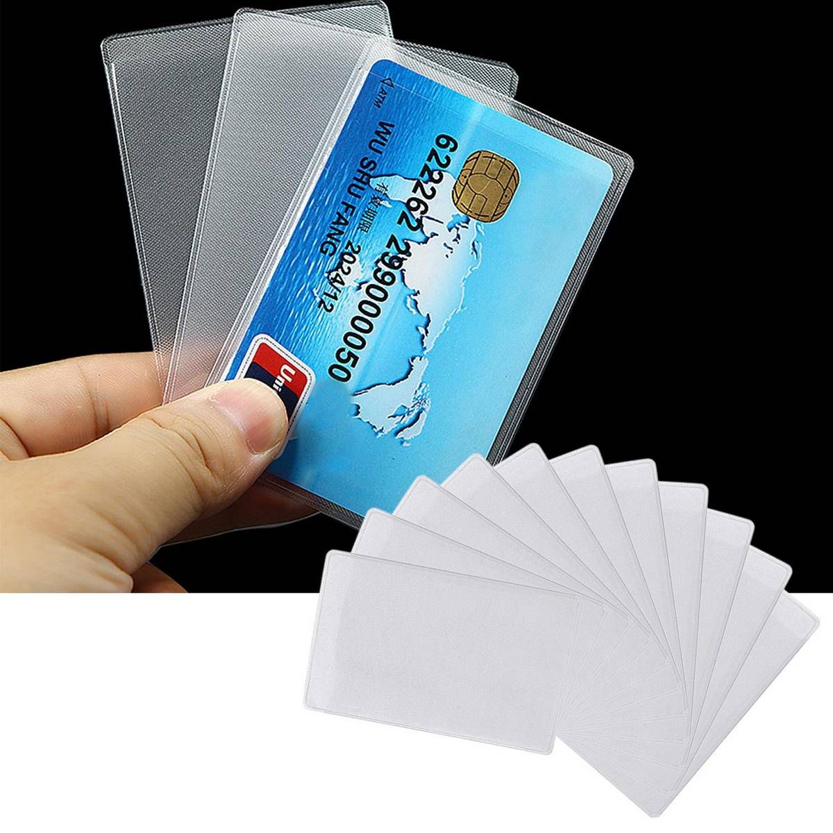 100Pcs Matt Transparent Plastic Rfid Blocking Anti-Theft Credit Sleeves Holder Protector For Traverl Business Trip Outdoor Use