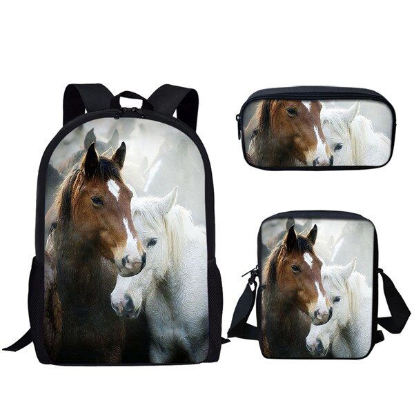 Children School Bag 3pcs for Toddler Horse Printing Kid's Schoolbag Shoulder Bag Girls Kindergarten Book Bags Mochila infantil