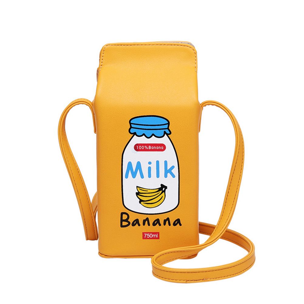 Portable Women Funny Milk Box Shape Shoulder Bag Phone Cosmetic Crossbody Pouch