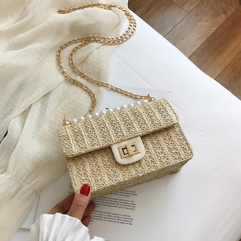 Women Vintage Straw Bag Casual Wild Vacation Simple Weave Crossbody Bag