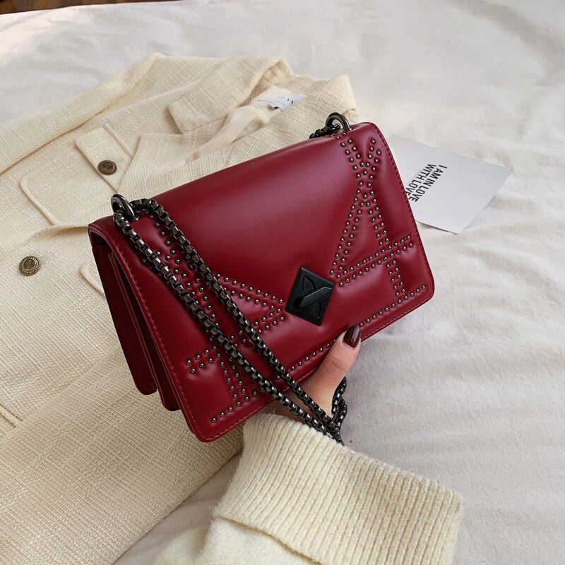 SWDF Small Rivets PU Leather Crossbody Bags For Women 2021 Quality Lady Shoulder Messenger Bag Female Luxury Chain Handbags