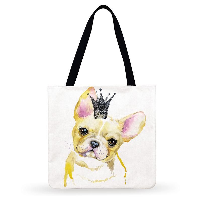 French Bulldog Gifts Watercolor Art Print Tote Bag Women Casual Tote Ladies Shoulder Bag Foldable Shopping Bag Outdoor Beach Bag