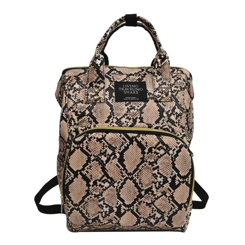 Snake Print Mommy Travel Backpacks Large Capacity Animal Print Mochila Feminina Schoolbags Travel Baby Care Nursing Diaper Packs