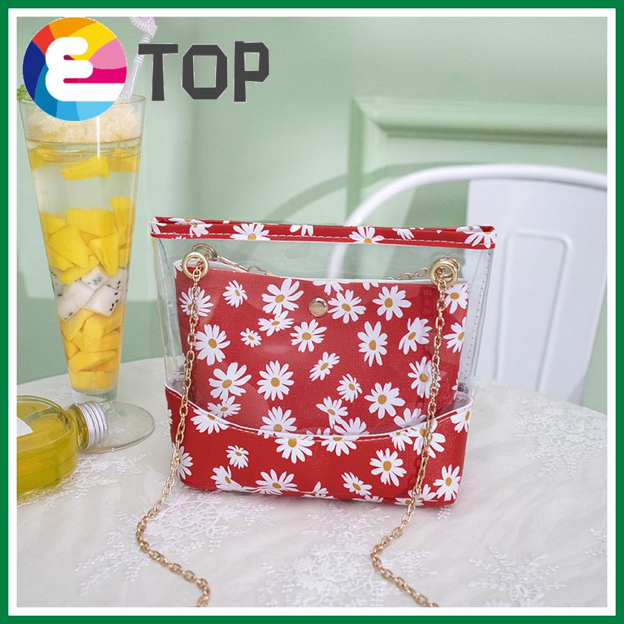 Female bag summer and autumn Korean fashion trendy transparent jelly bag shoulder diagonal small daisy bucket bag