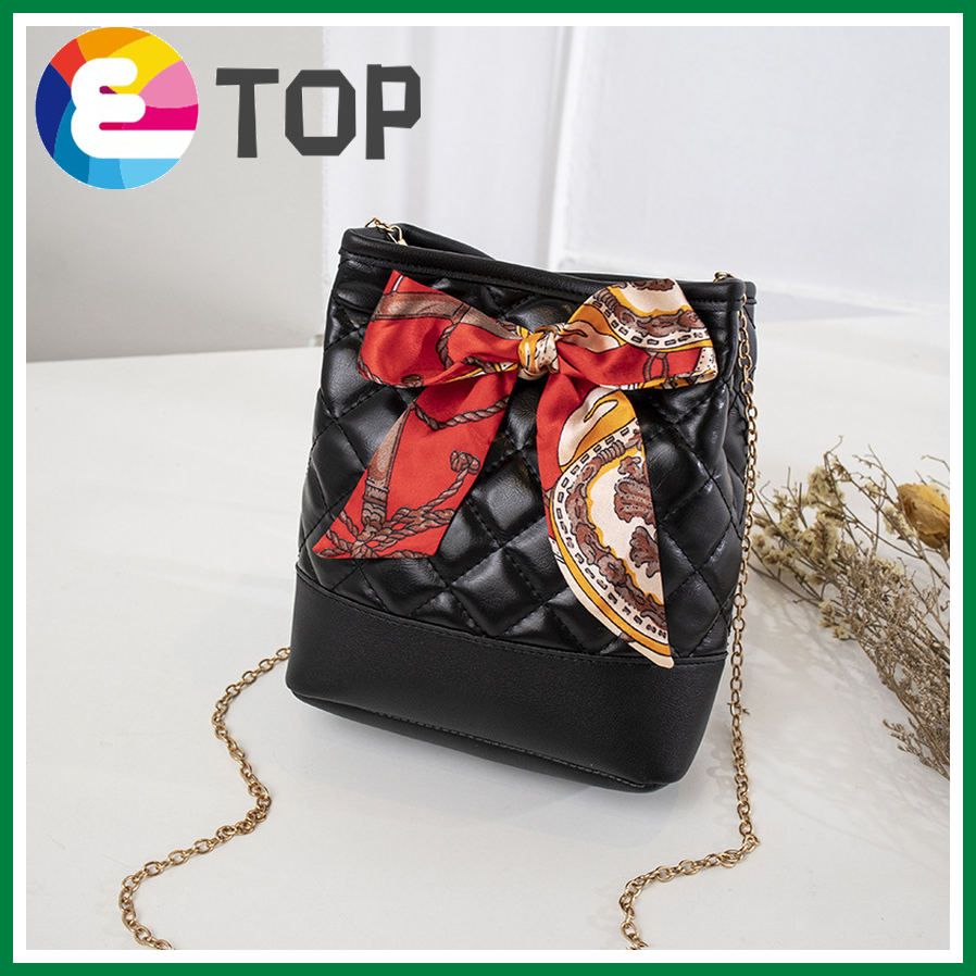 Female bag rhombic embroidery thread bucket bag spring and summer personality silk scarf bow diagonal small bag