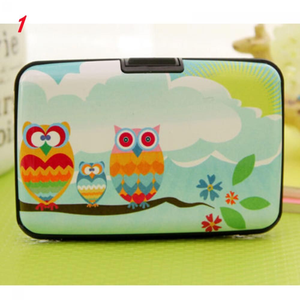 Stylish Box Case Business Card Holder Bag Owl Print Plastic ID Credit Wallet