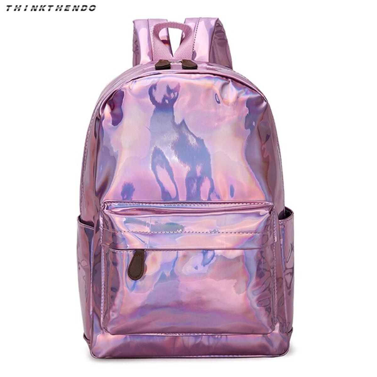 THINKTHENDO Fashion Women Holographic Laser Backpack Girls Female Multifunction Travel Shoulder School Rucksack Bag 4 Color New