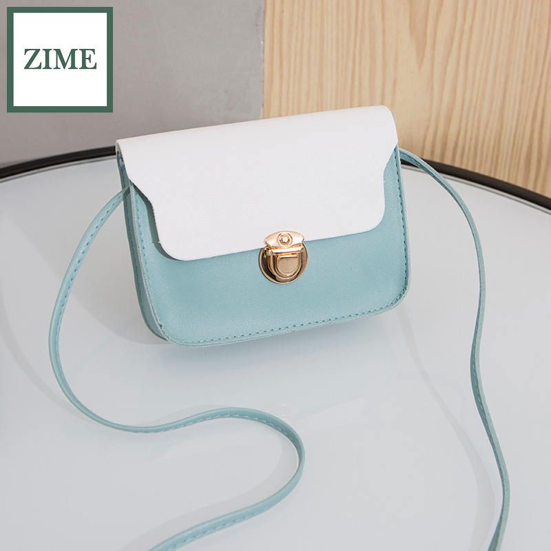 ZIME Small square bagm autumn and winter Korean version of simple contrast lock bagm singmle shoulder diagmonal female bagm