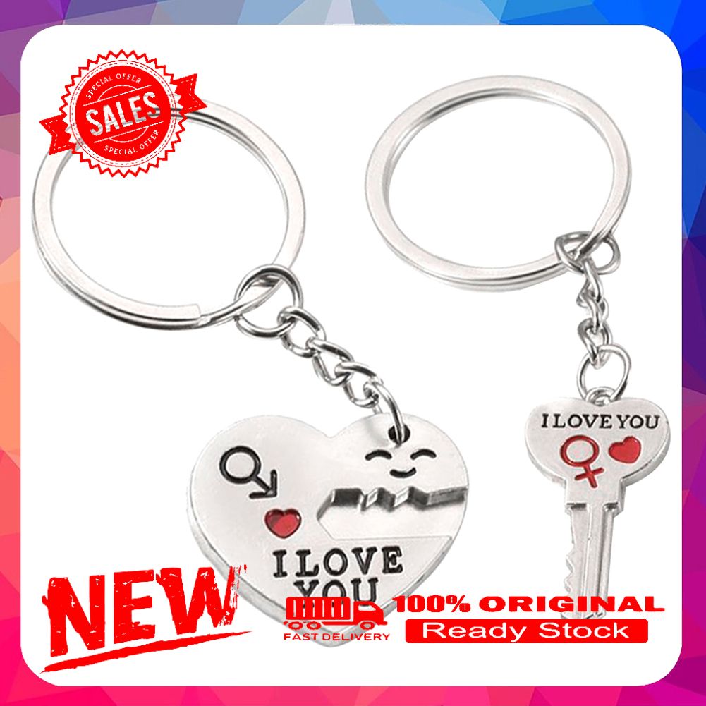 2Pcs/Set Romantic I Love You Heart Key Pendant Keychain Couple Keyring Gift