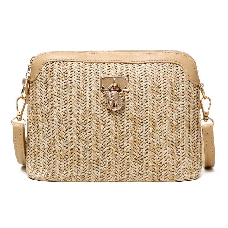 Ladies Straw PU Leather Crossbody Bag Woven Women Shell Fashionable Shoulder Bags for Beach Holiday Travelling Ornament