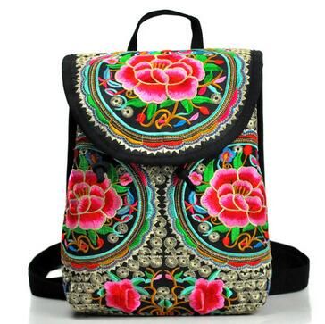 Mochila Mujer Vintage Peony Embroidered Women Backpacks Ethnic Travel Bag Shoulder Bags for Women & Girls Casual Daypack
