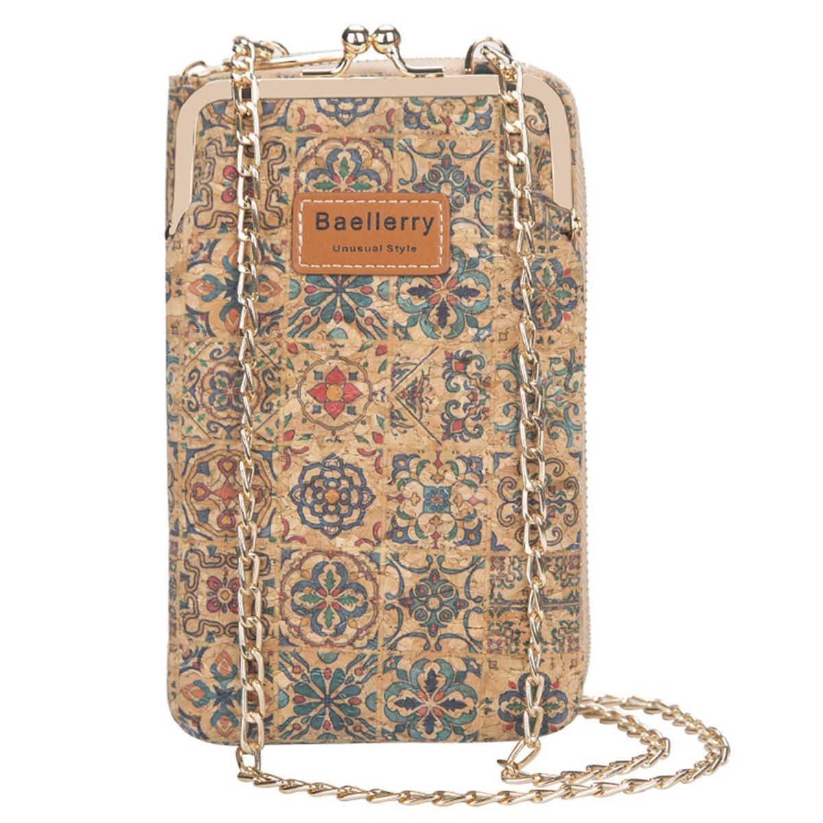 Women Phone Purse Printed Double Layer Faux Leather Large Capacity Crossbody Shoulder Bag for Work