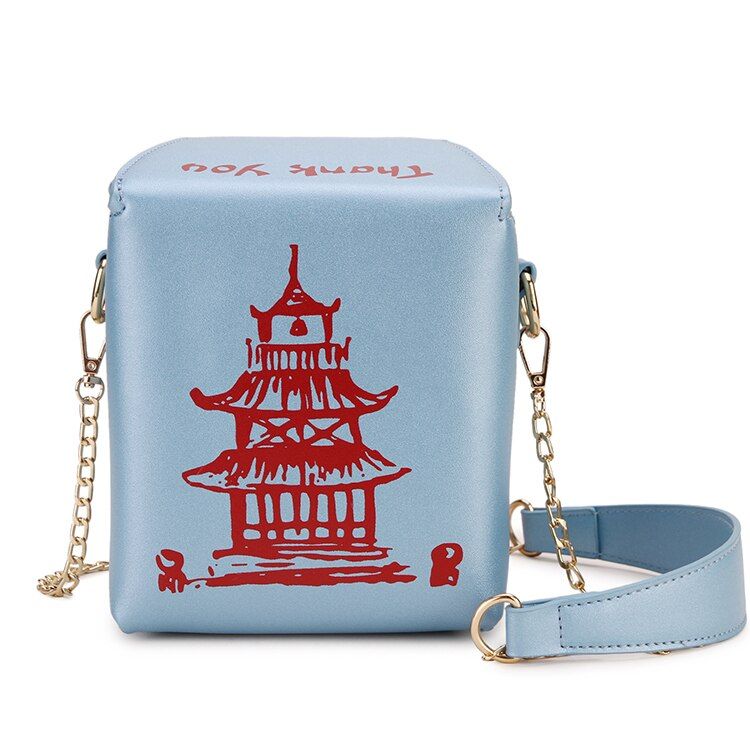 Chinese Takeout Box Black Strips Leather Ladies Purses and Handbags Novelty Cute Women Shoulder Chain Bag Totes Crossbody Bag