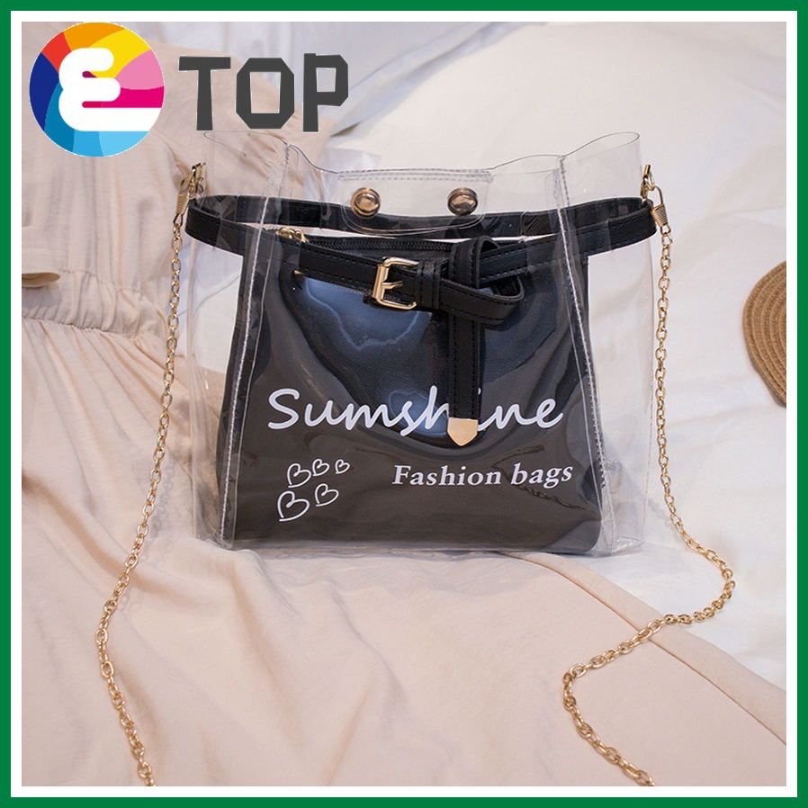 Female bag summer and autumn new Korean ladies one-shoulder transparent jelly picture mother bag diagonal portable bucket bag