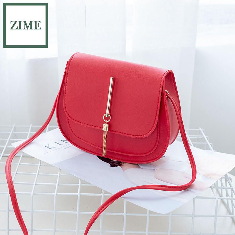 ZIME Korean version of ins ladies one shoulder iron tassel small square bagm Korean version of the personality small bagm
